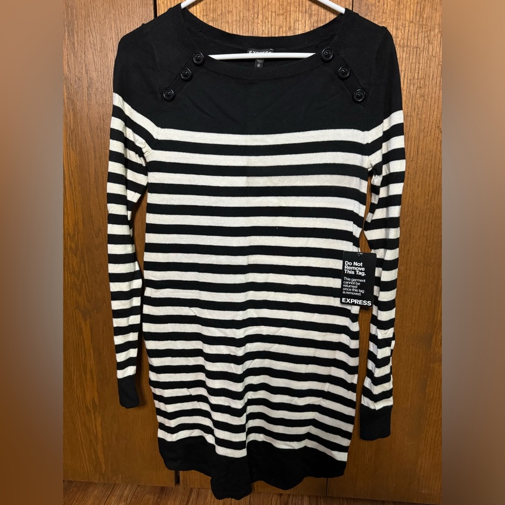 NWT EXPRESS Long-Sleeve Striped Sweater Dress, Size XS